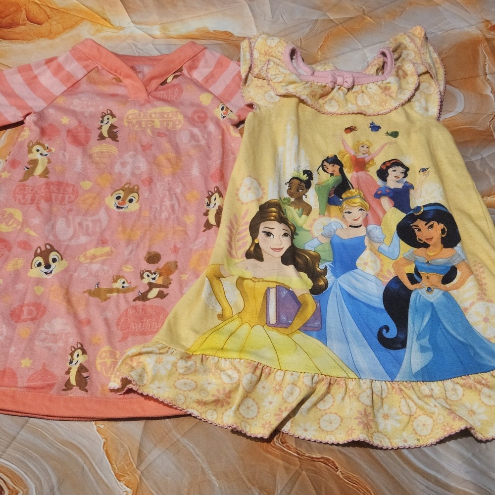 Disney Girls Size 4 Nightgown Bundle Princesses Chip Dale Sleepwear Lot